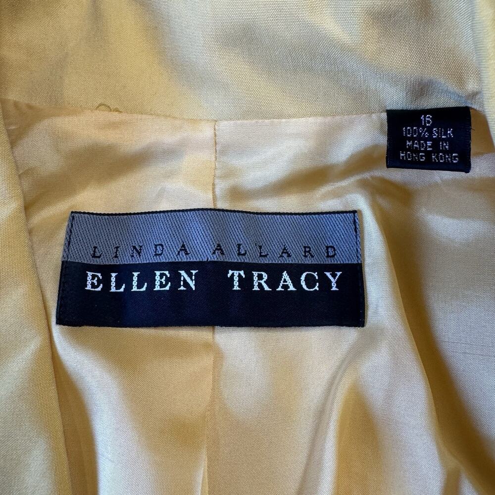 VTG Linda Allard Ellen Tracy Skirt Suit 100% Silk Yellow Beige Womens Sz 16 - Picture 2 of 11